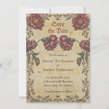 ゴシック風セーブ・ザ・デートカード 黒い花 