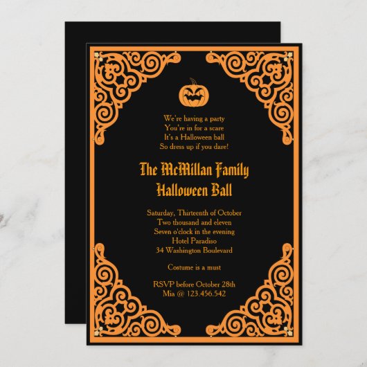 ゴシック風ハロウィーンボールの衣装パーティの招待状 招待状 (正面/裏面)