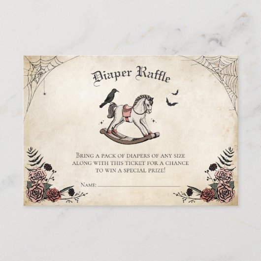 ゴシック風ベビーシャワーおむつラッフル囲いカード エンクロージャーカード (正面)