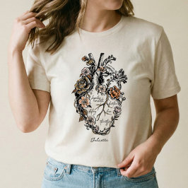 ゴシック風手描きフラワーヴィンテージアナトミカルハート トライブレンドTシャツ