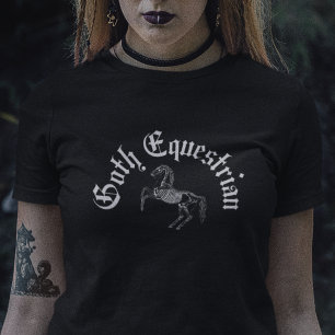 ゴシック馬術黒骨格乗馬 Tシャツ