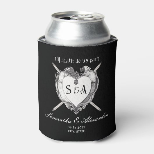 ゴシック骨格スカルハートブラック結婚ズ 缶クーラー (缶正面)