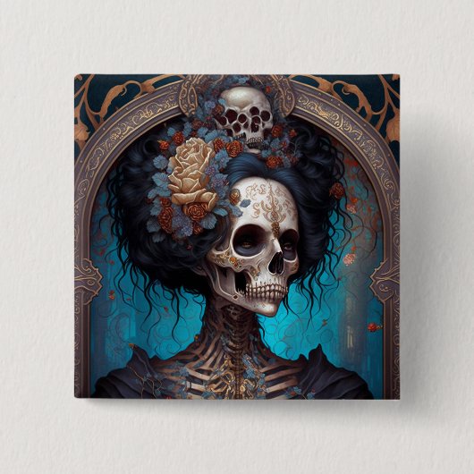 ゴシック骨格スカル女性ゴシック 缶バッジ (正面)