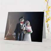 ゴシック骸骨の結婚式おめでとうメッセージ カード (黄色い花)