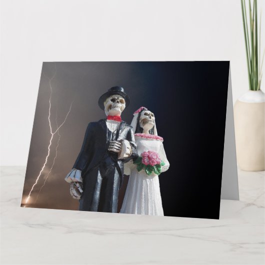 ゴシック骸骨の結婚式おめでとうメッセージ カード (正面)