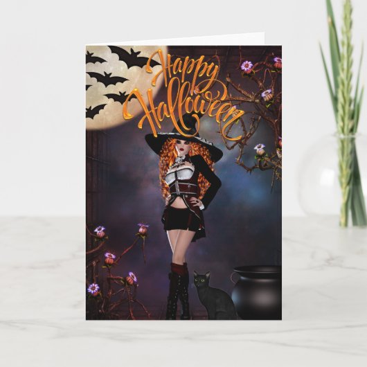 ゴシック魔女と黒猫のハッピーハロウィン カード (正面)