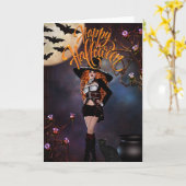 ゴシック魔女と黒猫のハッピーハロウィン カード (黄色い花)