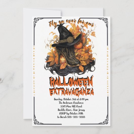 ゴシック魔女ブーツ ハロウィン 招待状 (正面)