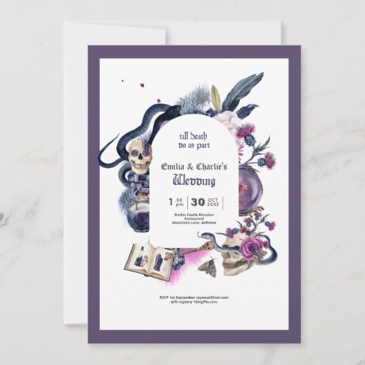 ゴシック魔法ハロウィーンウィッチ結婚式招待状 招待状 (正面)