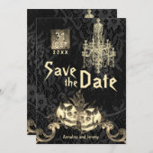 ゴシック10月31日スケルトンハロウィン結婚ズ セーブザデート (正面/裏面)