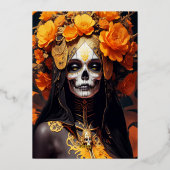 ゴシック30thバースデーブラックオレンジバラレディスカル 箔招待状 (裏面)