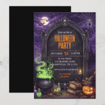ゴシック・ウィッチ・コールドロン・ハロウィンパーティー招待状
