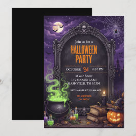 ゴシック・ウィッチ・コールドロン・ハロウィンパーティー招待状 招待状