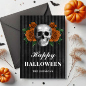 ゴシック オレンジ 花柄 ドクロ ハッピーハロウィン カード