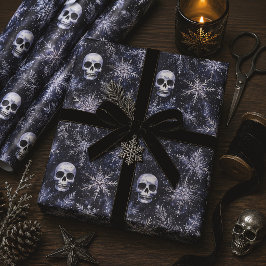 ゴシック・クリスマスのドクロと雪の結晶 ラッピングペーパーシート