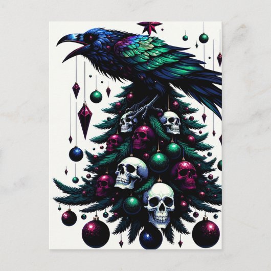 ゴシック スカルとカラスのクリスマス ツリー ポストカード (正面)