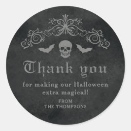 ゴシック・スカルとコウモリのダークハロウィンサンキュー ラウンドシール