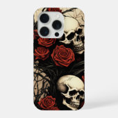 ゴシック・スカルと赤いバラ iPhoneケース (裏面)