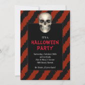 ゴシック・スカル赤ストライプ・ハロウィンパーティー 招待状 (正面)