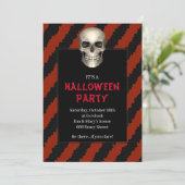 ゴシック・スカル赤ストライプ・ハロウィンパーティー 招待状 (スタンド正面)