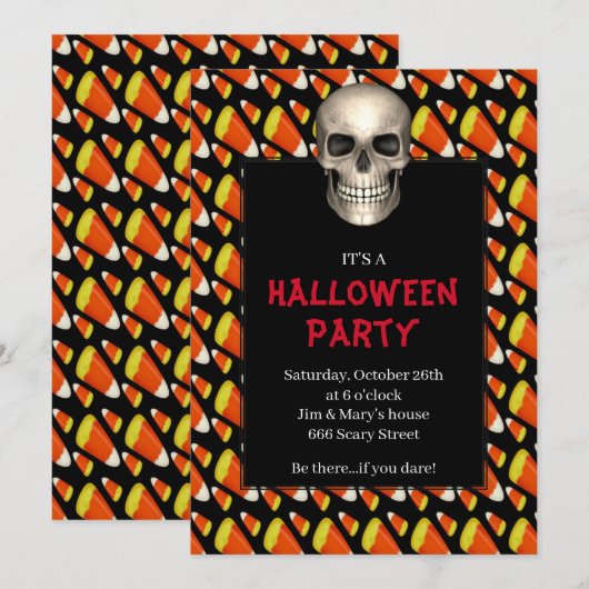 ゴシック スカル キャンディコーン ハロウィンパーティー 招待状 (正面/裏面)