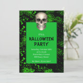 ゴシック スカル グリーン スプラッター ハロウィンパーティー 招待状 (スタンド正面)
