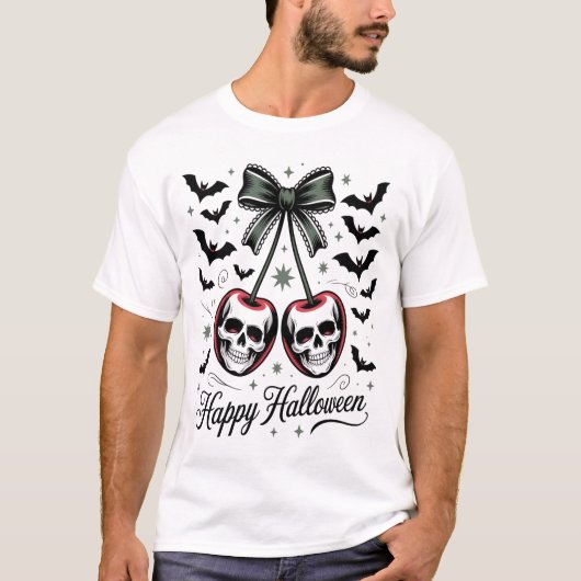 ゴシック スカル チェリー ハロウィン Tシャツ (正面)