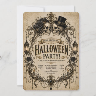 💀🕯️ ゴシック スカル ハロウィンパーティー招待状 🖤🎃 招待状