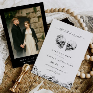 ゴシック・スカル・フラワーの結婚式フォトウェディング セーブザデート
