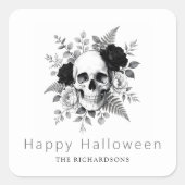 ゴシック・スカル フラワー ハロウィン スクエアシール (正面)