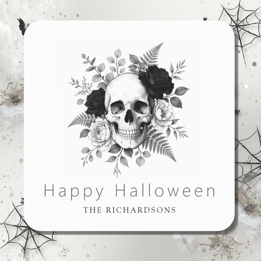 ゴシック・スカル フラワー ハロウィン スクエアシール
