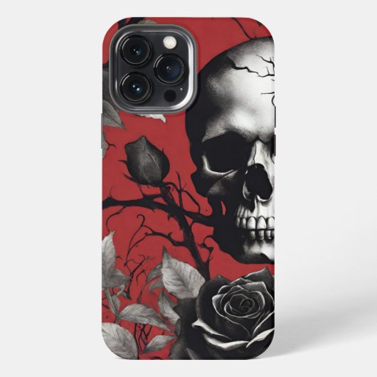 ゴシック スカル ブラックローズ iPhoneケース (裏面)