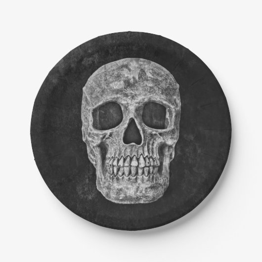 ゴシック·スカル·ブラック·アンド·ホワイトグランジクール ペーパープレート (正面)