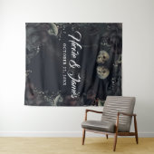 ゴシック スカル & ブラック ローズ ウェディング バックドロップ タペストリー (インサイチュ(横))