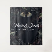 ゴシック スカル & ブラック ローズ ウェディング バックドロップ タペストリー (正面)