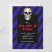 ゴシック・スカル・ブルーストライプ・ハロウィンパーティー 招待状 (正面)