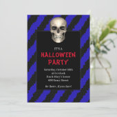 ゴシック・スカル・ブルーストライプ・ハロウィンパーティー 招待状 (スタンド正面)