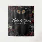 ゴシック スカル レッド ブラック ローズ ウェディング バックドロップ タペストリー (正面)