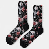 ゴシック スカル＆ローズ ダーク フラワー ゴス ソックス (左)