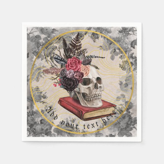 ゴシック スカル ヴィンテージ フラワー ヘッドドレス ナプキン スタンダードカクテルナプキン (正面)