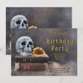 ゴシック スカル ヴィンテージ ブック ヒマワリ RIP 20代に別れを 招待状 (正面/裏面)