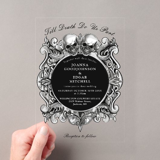 ゴシック・スカル 結婚式 Till Death アクリル招待状 (インサイチュ (ポータブル))