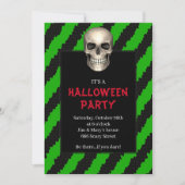 ゴシック スカル 緑 ストライプ ハロウィン パーティー 招待状 (正面)