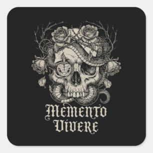 ゴシック スカル+蛇+バラのデザイン: Memento Vivere スクエアシール