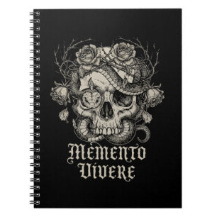 ゴシック スカル+蛇+バラのデザイン Memento Vivere ノートブック