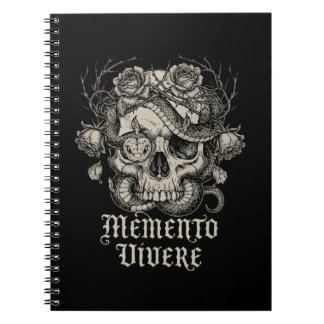 ゴシック スカル+蛇+バラのデザイン Memento Vivere ノートブック