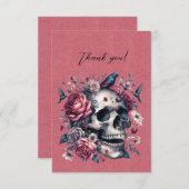 ゴシック スカル 鳥 花 ローズ レッド サンクス サンキューカード (正面/裏面)