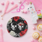 ゴシック スタイルのドクロ 赤と白のバラ ウェディング デコレーション ペーパープレート (パーティー)