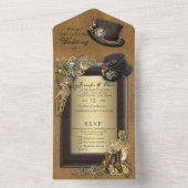 ゴシック スチームパンクとスウェードが一つになったウェディング招待状 オールインワン招待状 (内側)