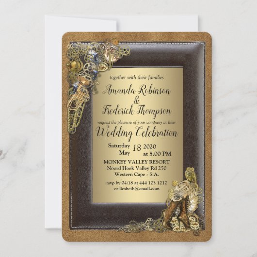 ゴシック – スチームパンク結婚のオン金ゴールド 招待状 (正面)